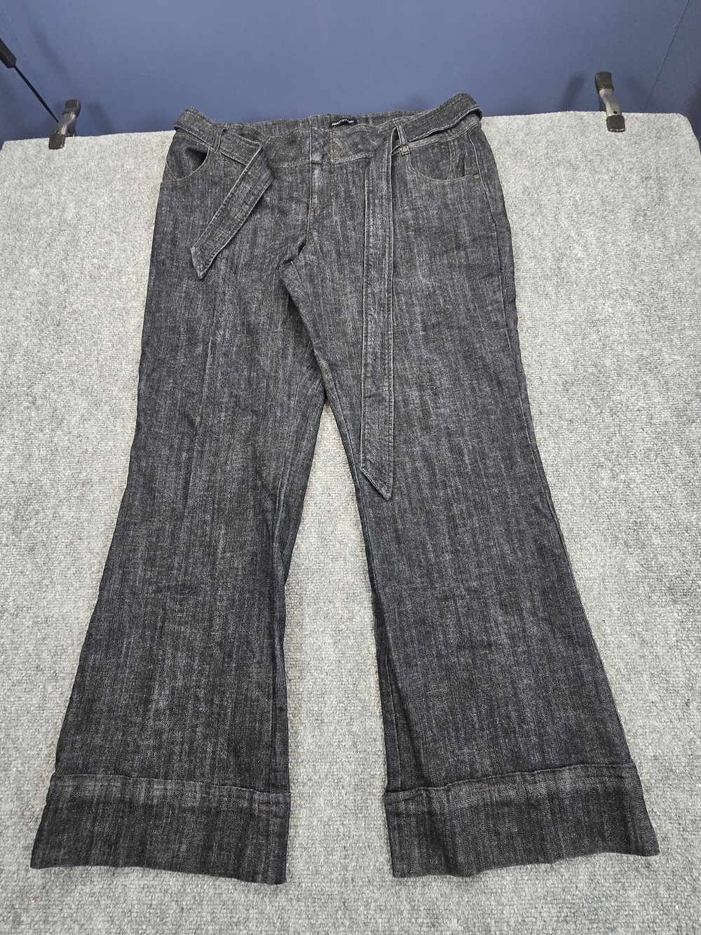 Ashley Stewart Womens Jeans 18W Dark Wash Wide Leg High Rise Tie Belt Plus Size